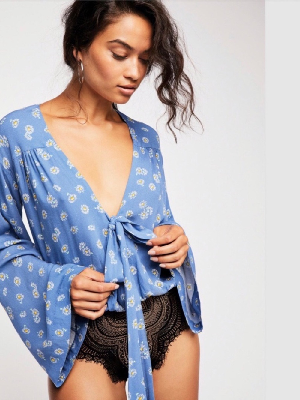 NWT Free People Intimates Forties feel blue daisy bodysuit sz xs